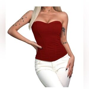 Overbust Corset Top Adjustable Zipper small red christmas new year party